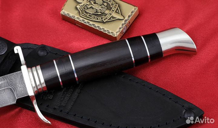Нож финка нквд, сталь дамаск, рукоять черный граб