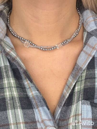 Чокер из хрусталя, гематита