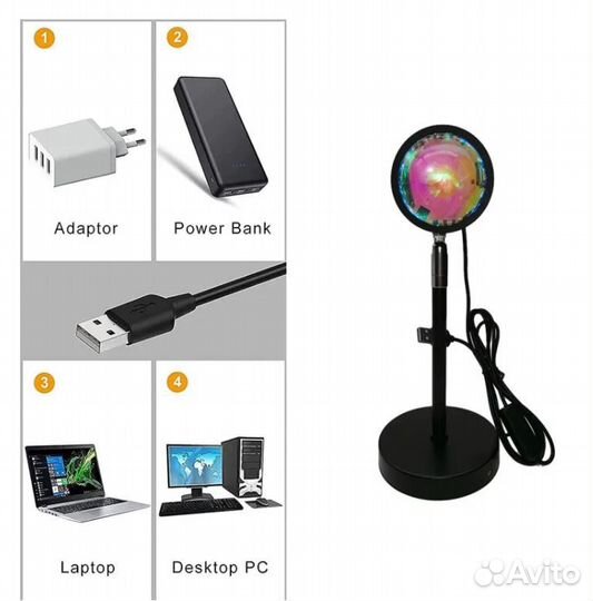 Настольная лампа-проектор заката на подставке (ZHQ