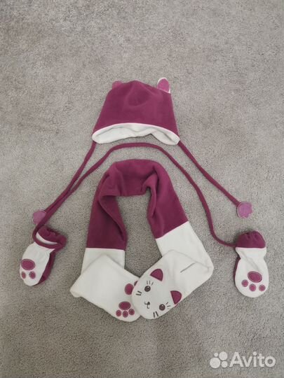 Комплект шапка, шарф, варежки