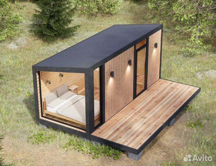 Готовый модульный дом панорамный
