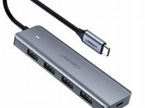 Адаптер ugreen USB-C to 4-Ports USB A 3.0 Серый