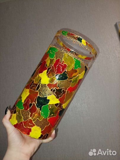 Стакан, вазы, графины с витражной росписью