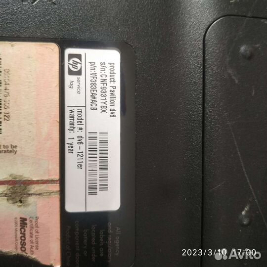 Ноутбук hp dv6-1211er на запчасти