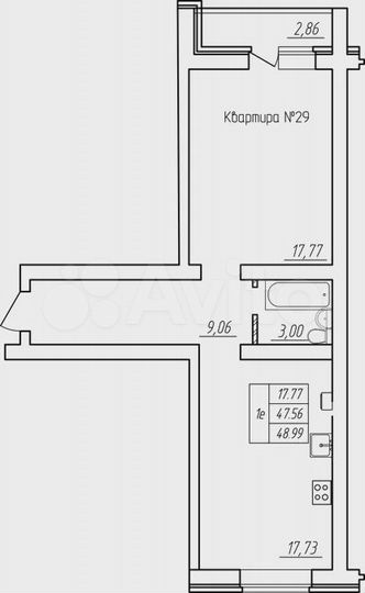 1-к. квартира, 49 м², 5/5 эт.
