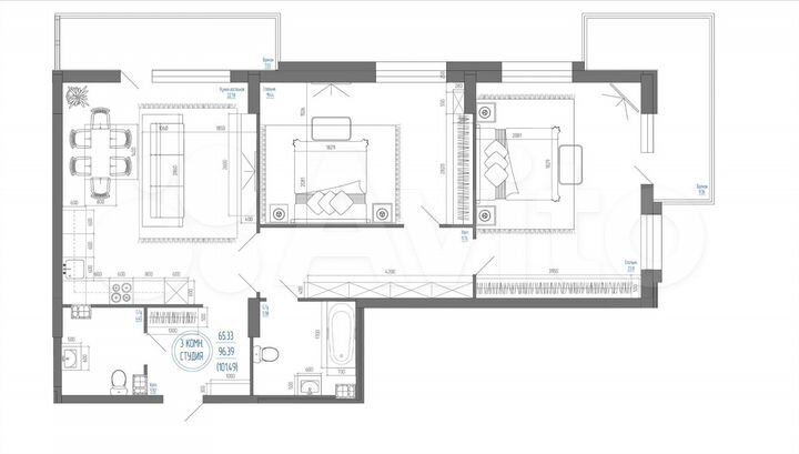 3-к. квартира, 101,4 м², 12/22 эт.