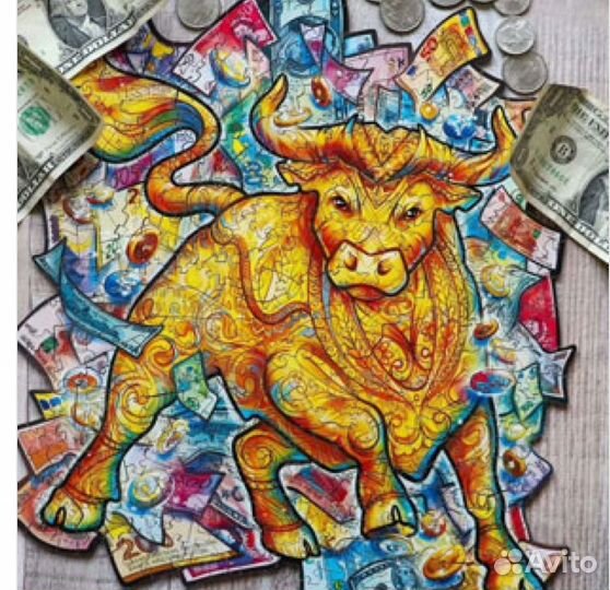 Пазл деревянный. 105 частей. Денежный бык