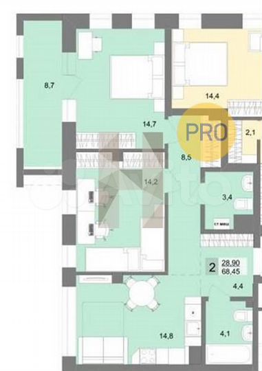 2-к. квартира, 67,6 м², 8/30 эт.