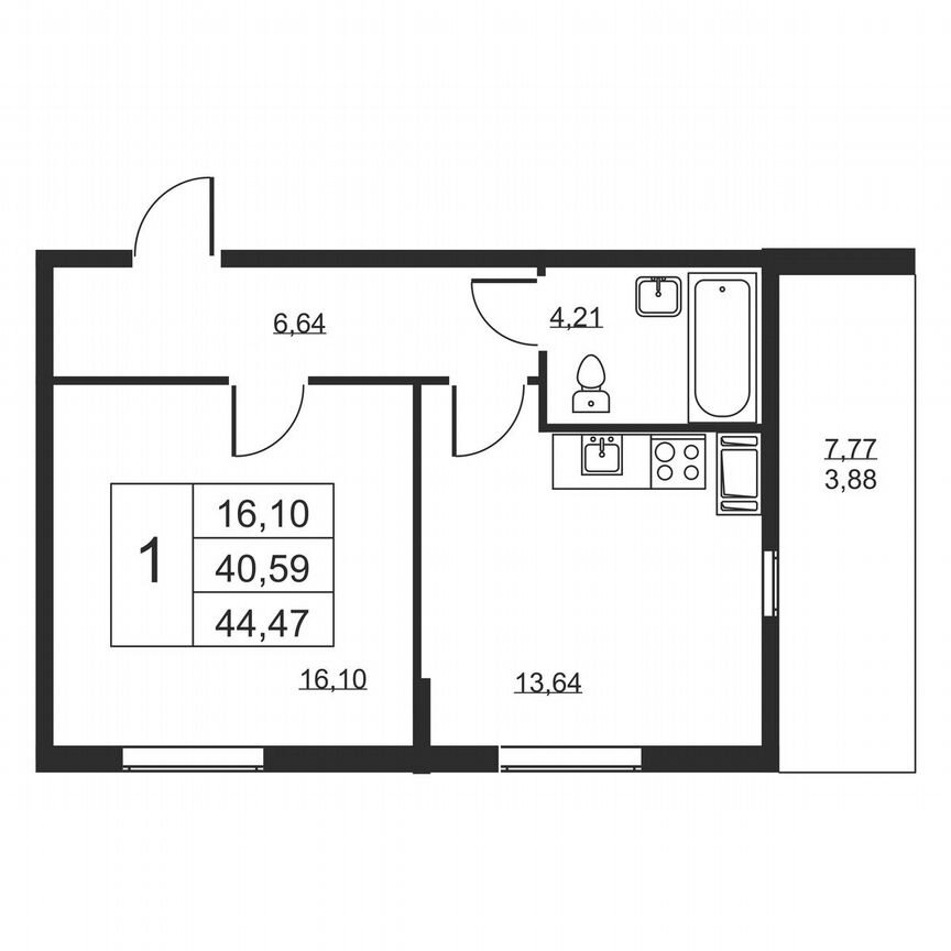 1-к. квартира, 44,5 м², 5/19 эт.