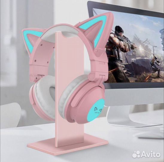 Беспроводные игровые наушники розовые