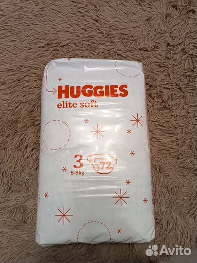 Подгузники Huggies Elite Soft 5-9кг, 3 р, 72шт