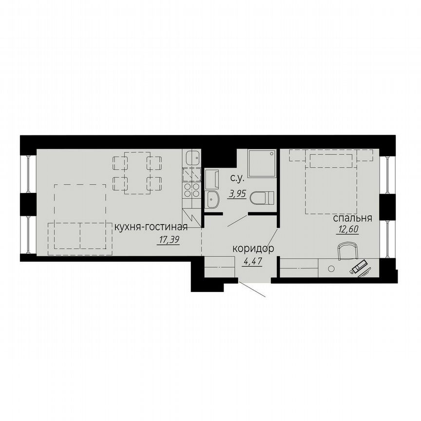 1-к. апартаменты, 38,4 м², 7/10 эт.