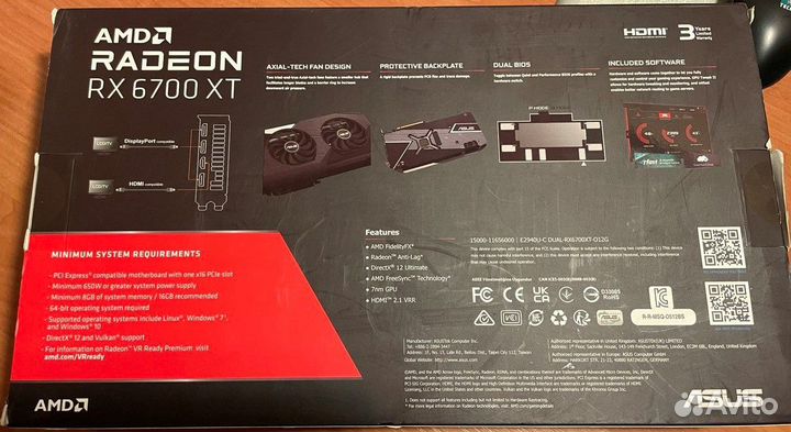 Видеокарта asus Dual Radeon RX 6700 XT OC 12GB