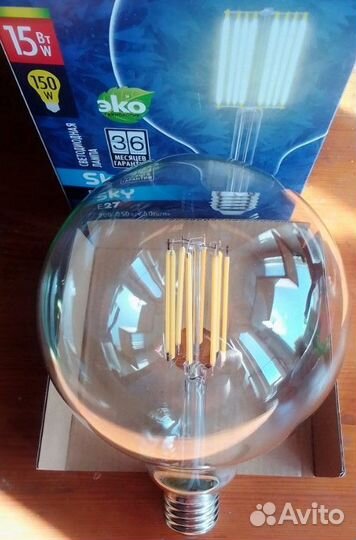 Лампа филаментная прозрачная LED-G125-15W Е27