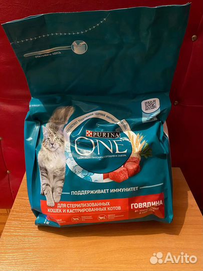 Сухой корм для кошек Purina ONE индейка/говяд 3 кг