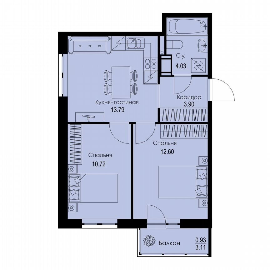 2-к. квартира, 46 м², 9/9 эт.