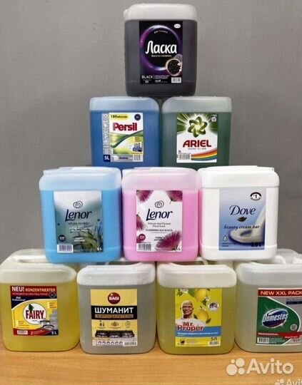 Гель для стирки(жид. порошок), жидкости бытовые 5л