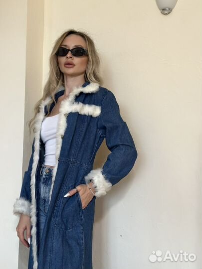 Винтажный джинсовый плащ