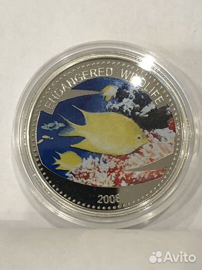 Монета Палау - Желтая коралловая рыба