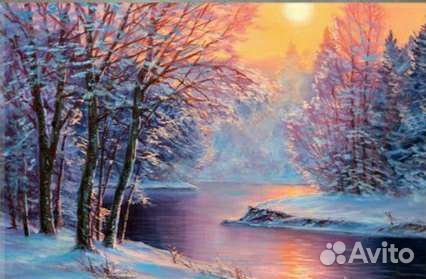 Картина маслом в интерьер зимний пейзаж