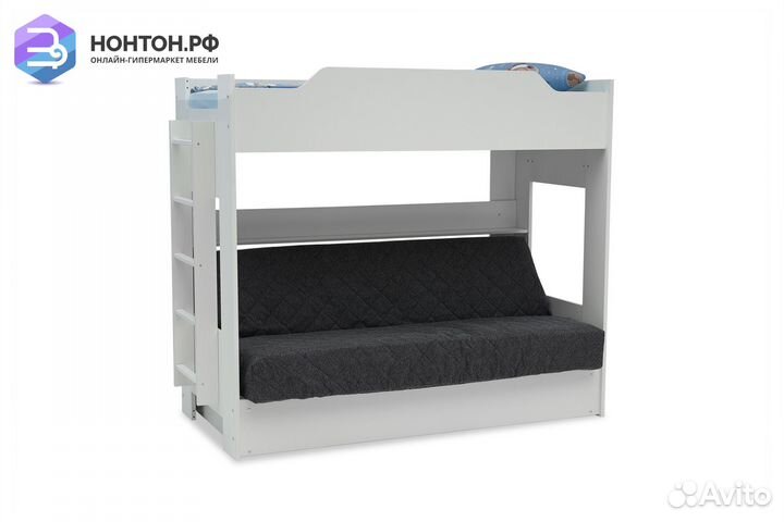Двухъярусная кровать с диван-кроватью темно-серый