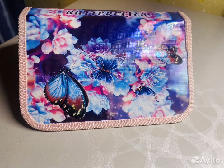 Пенал для девочки школьный с бабочками