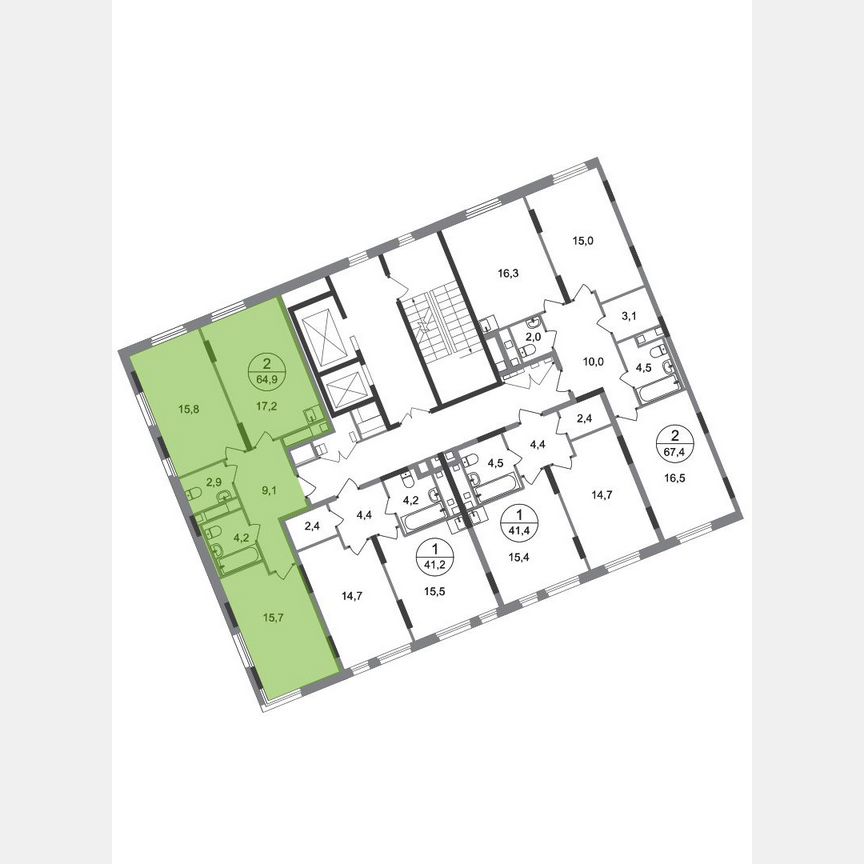 2-к. квартира, 64,9 м², 13/17 эт.