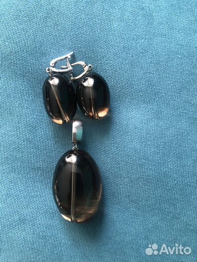 Серьги и подвеска из раухтопаза