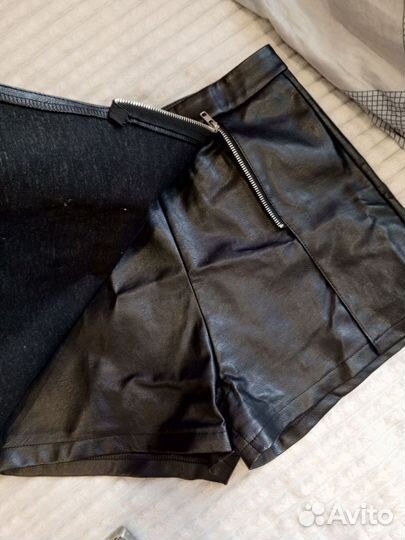 Кожаная шорты-юбка