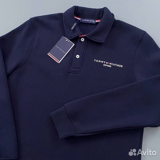 Tommy hilfiger свитшот на пуговицах синий (флис)