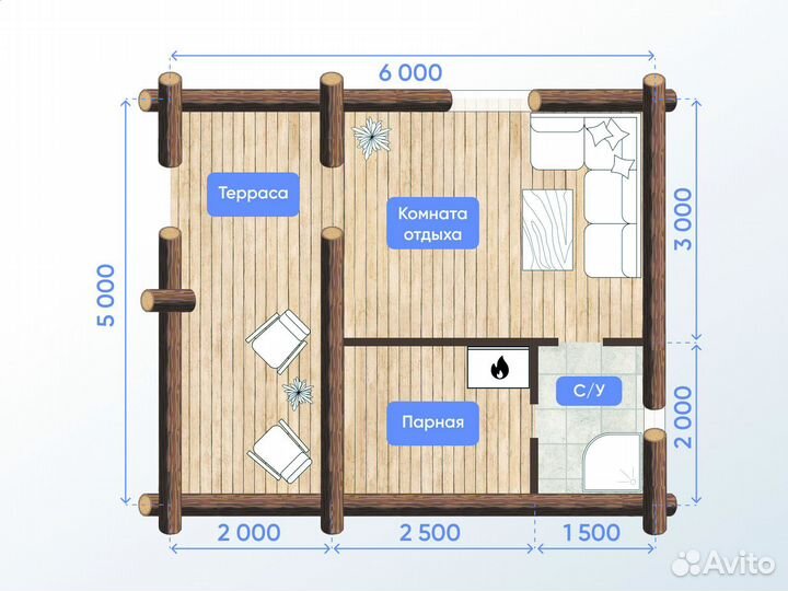 Сруб бани 5х6 с Террасой за 7 дней