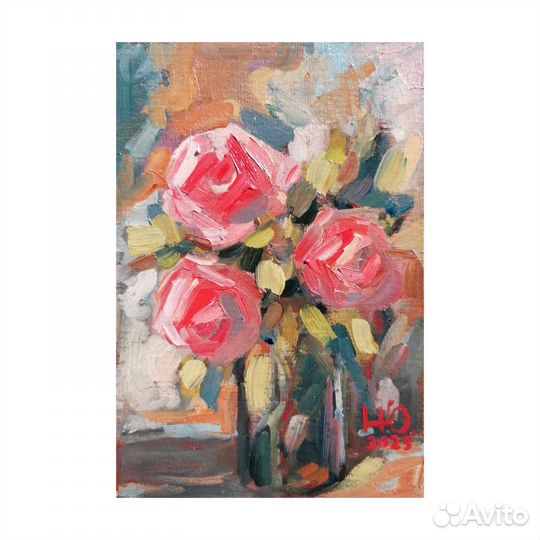 Картина маслом букет с розами