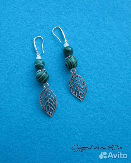 Серьги ручной работы с малахитом