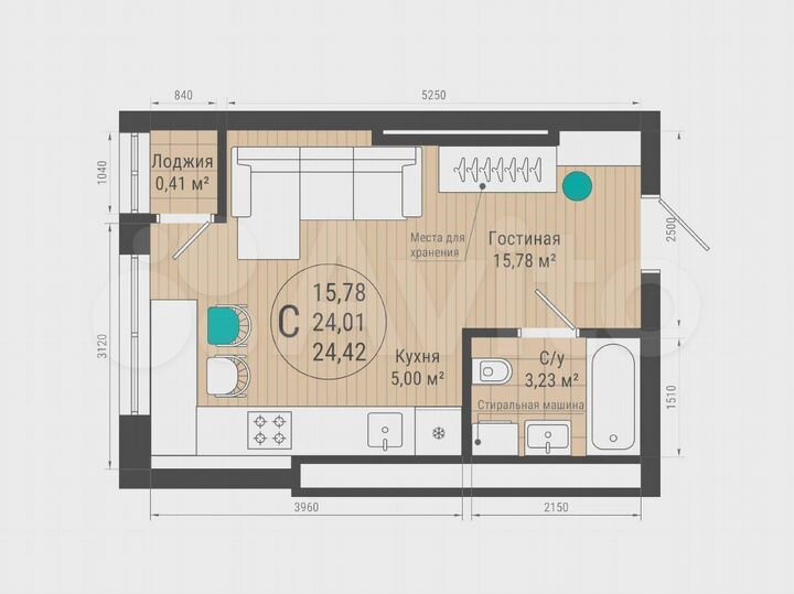 Квартира-студия, 24,4 м², 16/27 эт.