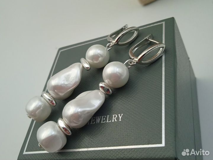 Серьги 6см барочный жемчуг майорка