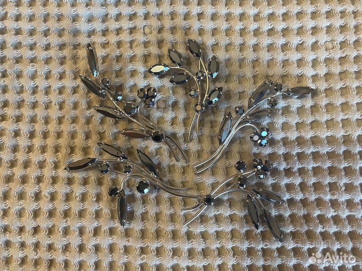 Букет Веточка Винтаж брошь гематитовое стекло