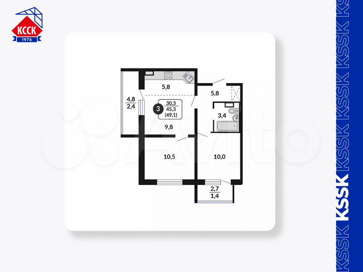 3-к. квартира, 49,1 м², 17/18 эт.