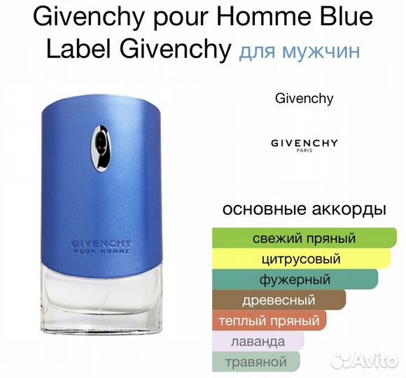 Духи givenchy pour homme blue label мужские
