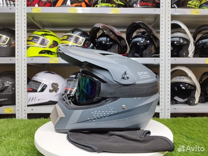 Кроссовый мотошлем+очки, перчатки, маска в комплек