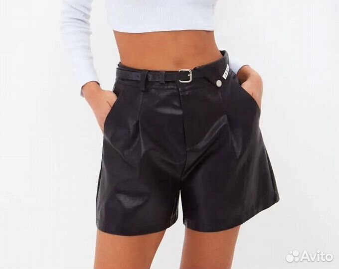 Шорты экокожа черные 38
