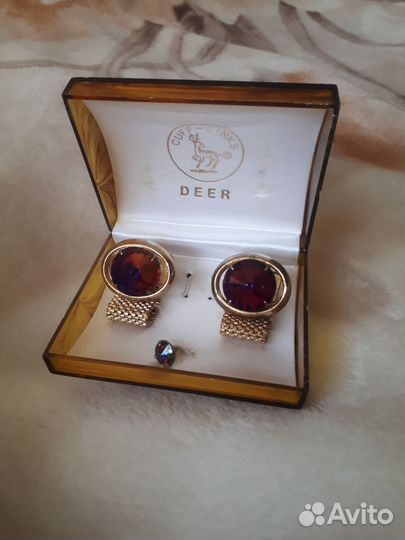 Запонки с камнем позолота Cuff Links Deer 1970 гг