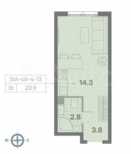 Квартира-студия, 20,9 м², 5/23 эт.