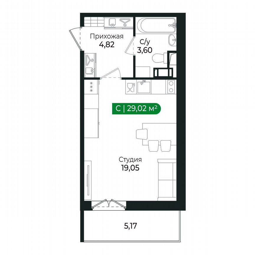 Квартира-студия, 29 м², 6/8 эт.