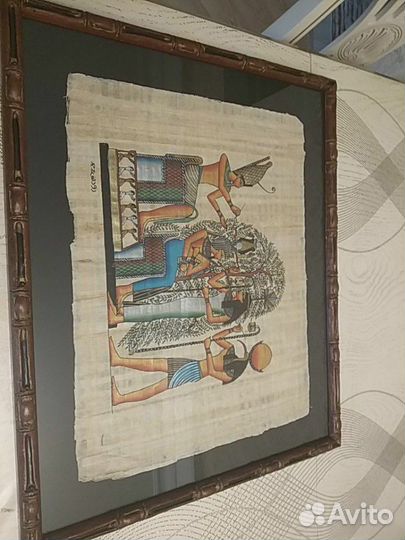 Папирусная картина в бамбуковой рамке