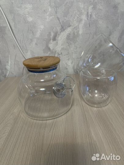 Подарочный набор новый чайник стеклянный и кружки
