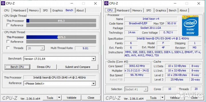 Мат.плата X99, CPU Intel 10 / 14 ядер DDR4R 8+8 GB