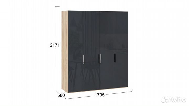 Шкаф для одежды с 4 глухими дверями «Эмбер» Яблоня