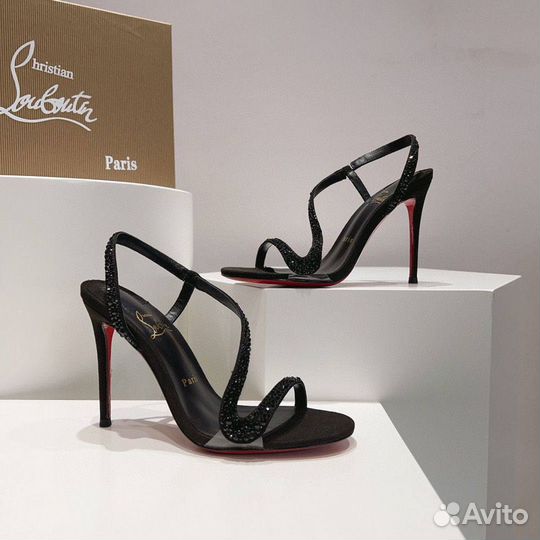 Босоножки Christian Louboutin кожа стразы чёрные