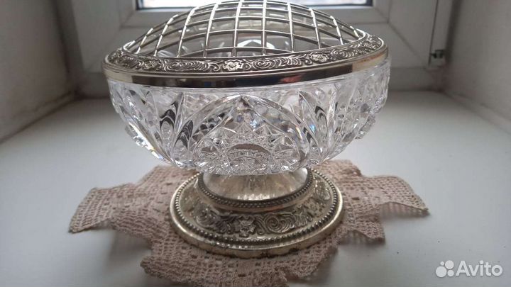 Роузбол.Хрусталь,серебрение.Ваза для бутонов