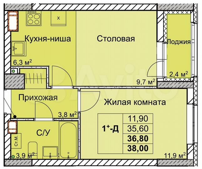 1-к. квартира, 36,8 м², 13/18 эт.